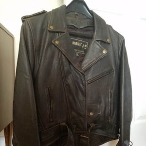 American Top Biker Style Leather Jacket Dark Brown